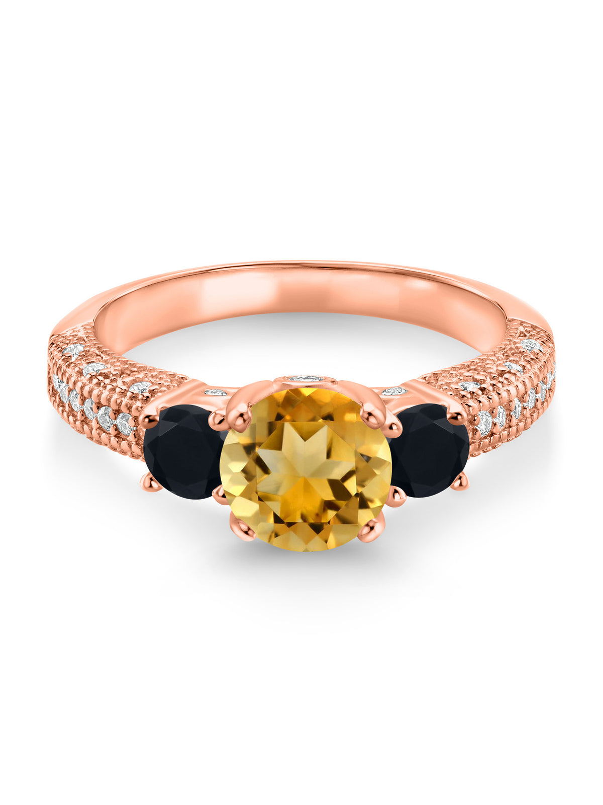 18K Rose Gold Plated Silver Yellow Citrine Black Onyx White Moissanite Engagement Ring V56726