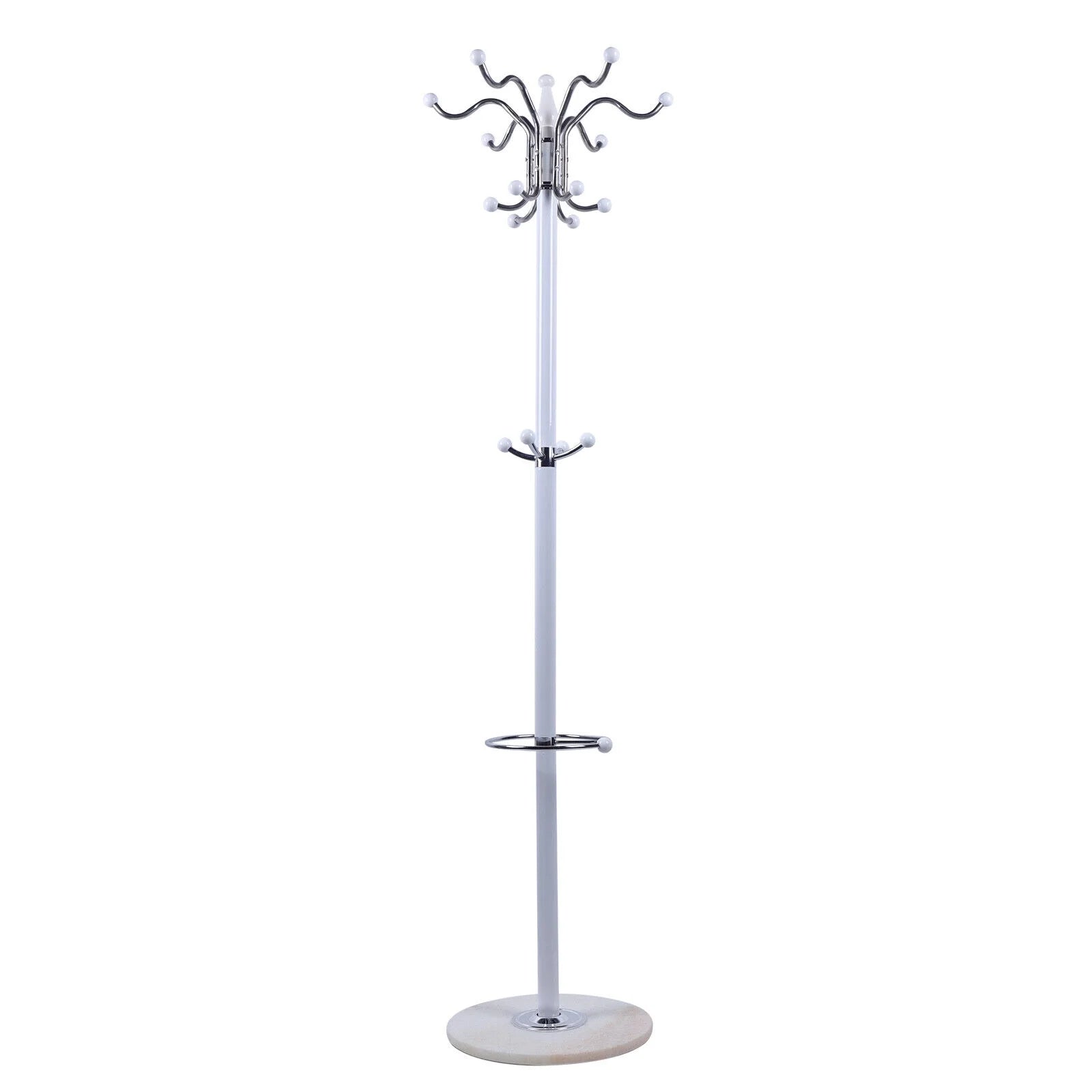 White Marble Metal Coat Rack with 16 Hooks F276858