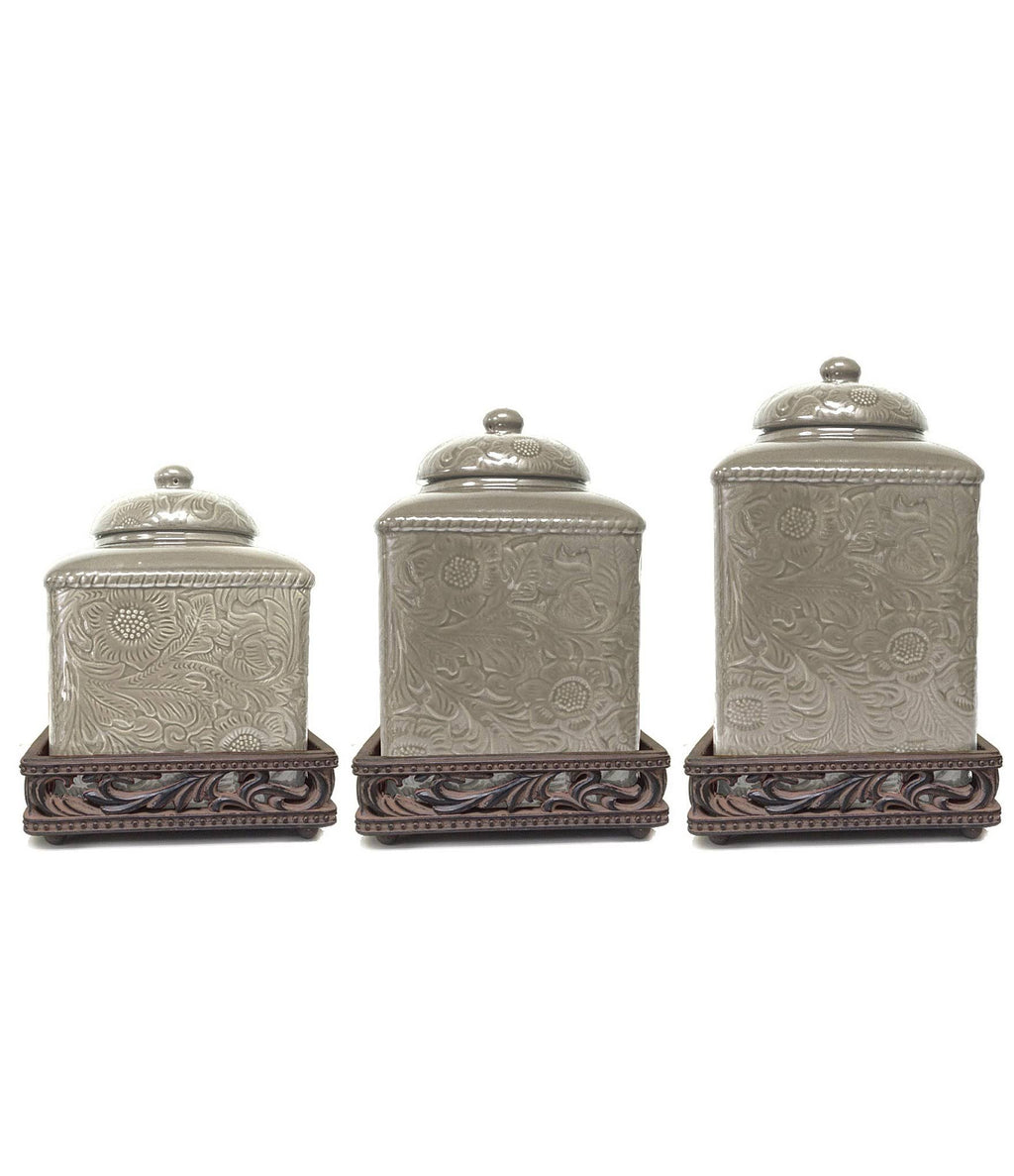 Taupe Canister Set with Base B7429