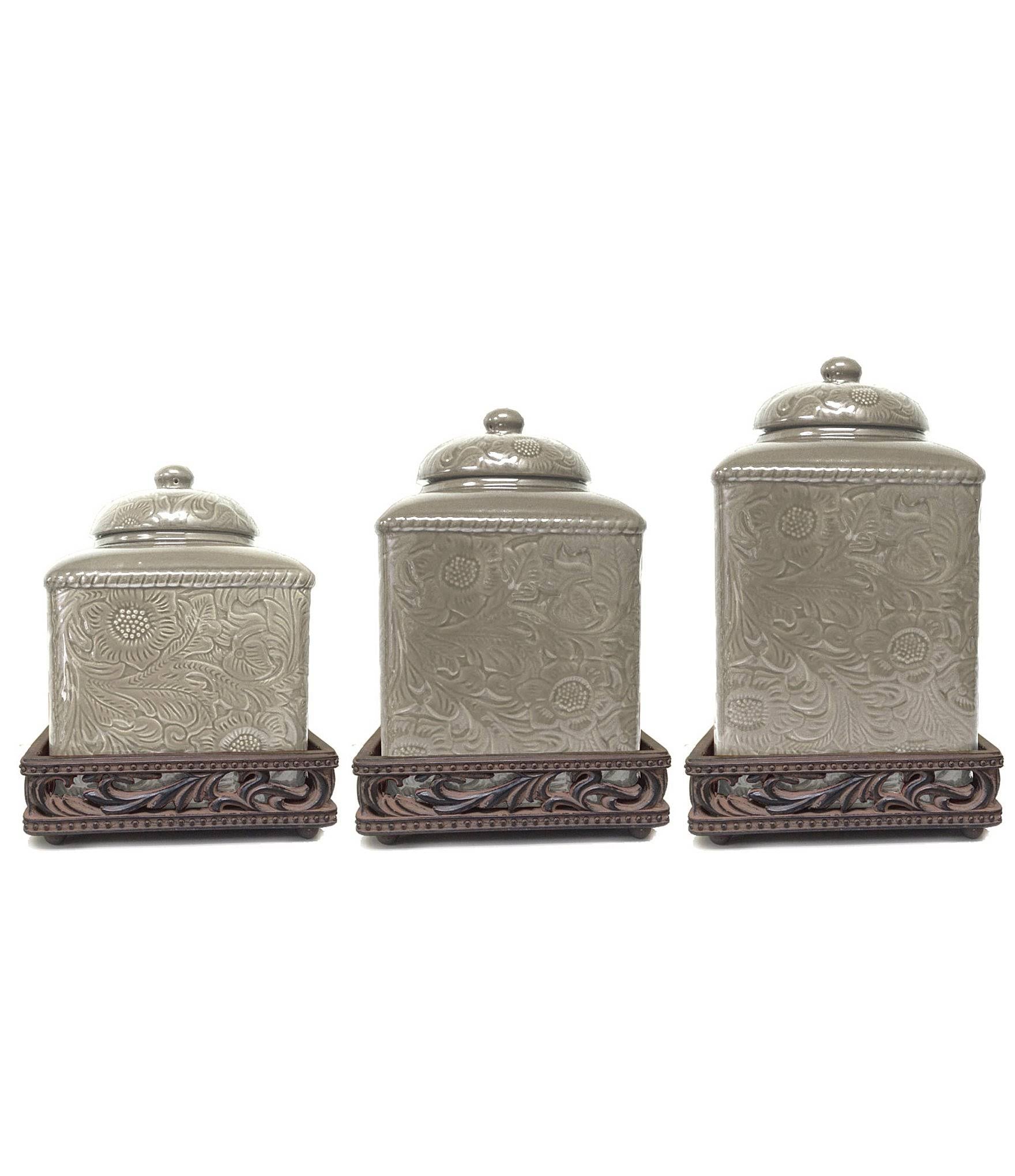 Taupe Canister Set with Base B7429