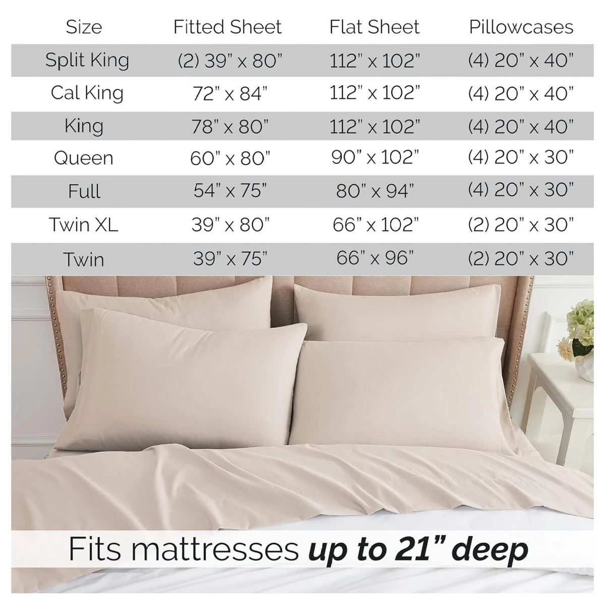 6-Piece Full Size Extra Deep Pocket Sheet Set with Flat and Fitted Sheet, 4 Pillowcases B668
