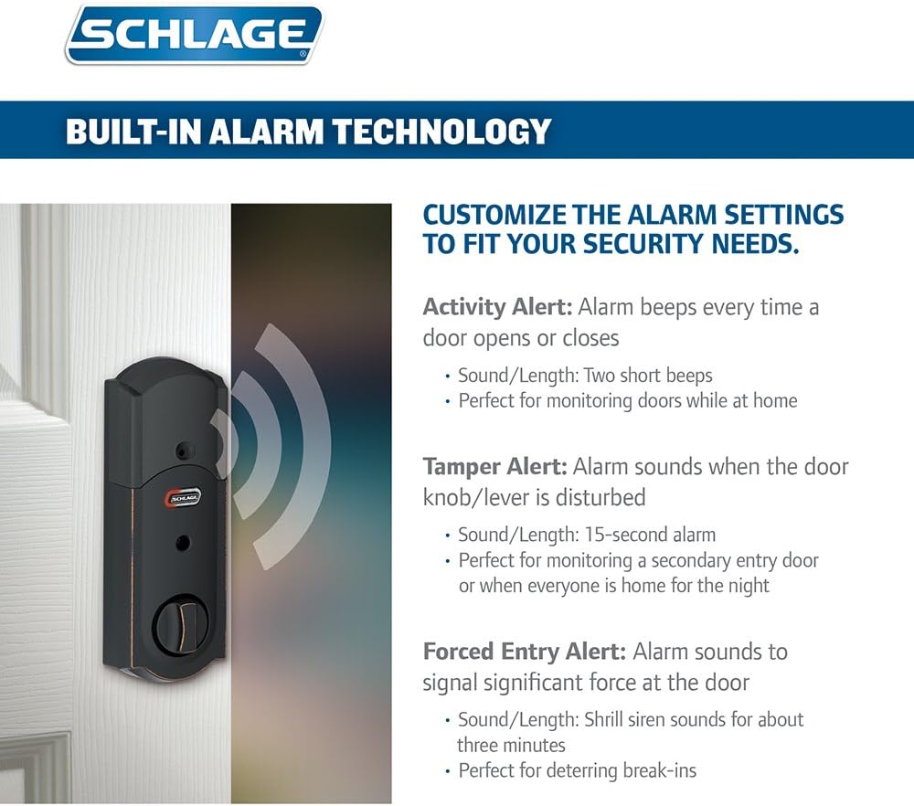 Aged Bronze Touchscreen Deadbolt with Built-In Alarm, Pack of 2 T40616