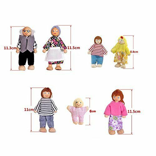 7 Pcs Kids Wooden Dollhouse Family Dolls Figures Pretend Play Toys W252514