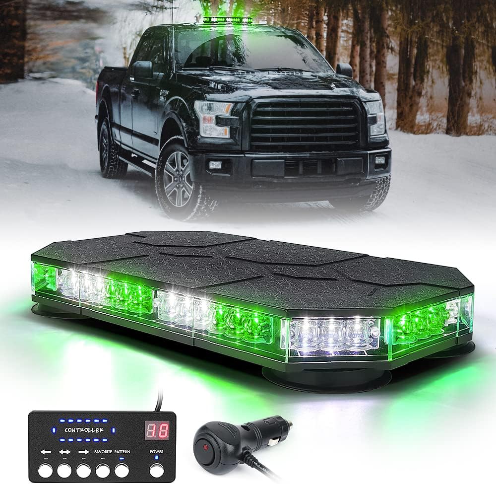 White Amber LED Rooftop Strobe Beacon Light Bar with Magnetic Mount A383146