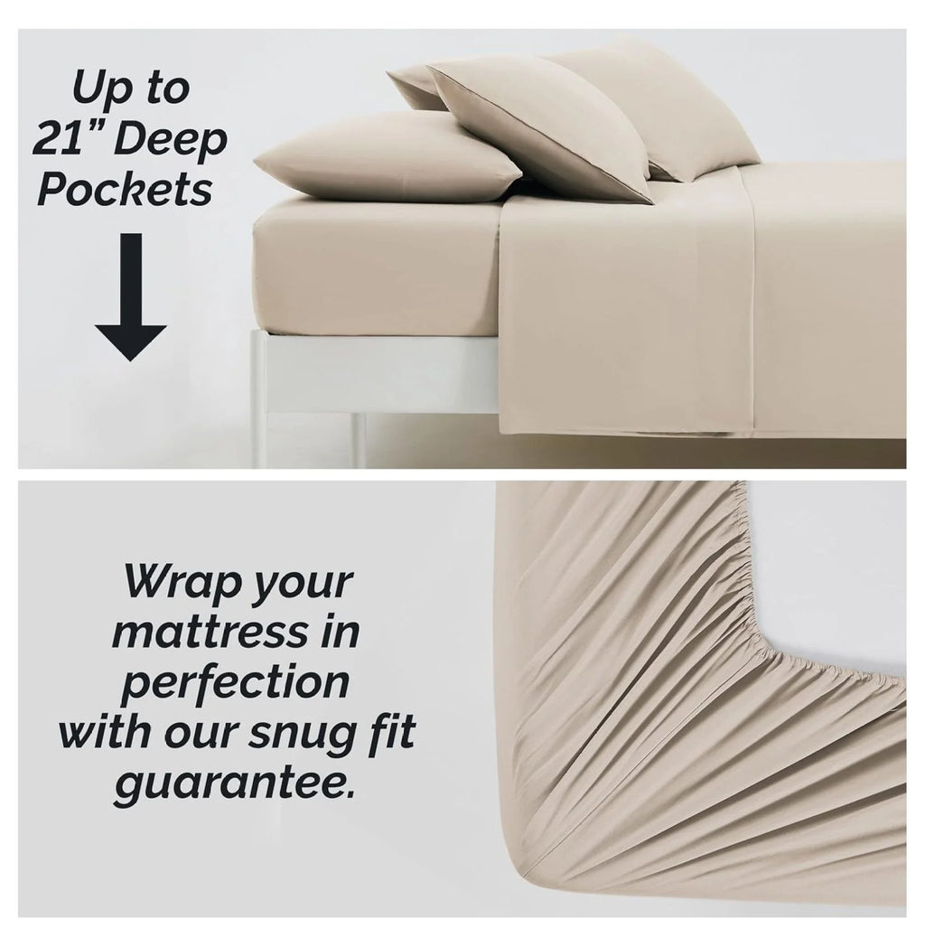 6-Piece Full Size Extra Deep Pocket Sheet Set with Flat and Fitted Sheet, 4 Pillowcases B668