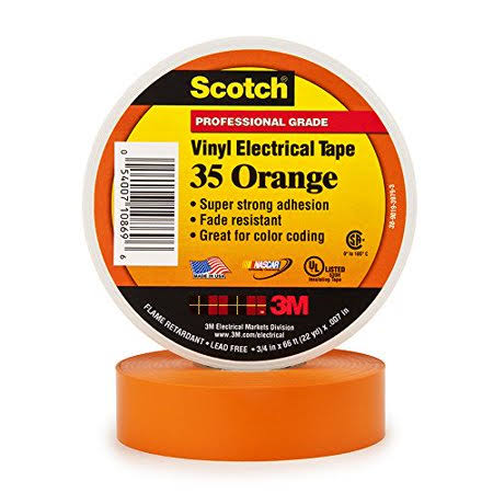 Orange 3M 35 Electrical Tape, 7 mil, 3/4 inch x 66 ft (Pack of 10) R665