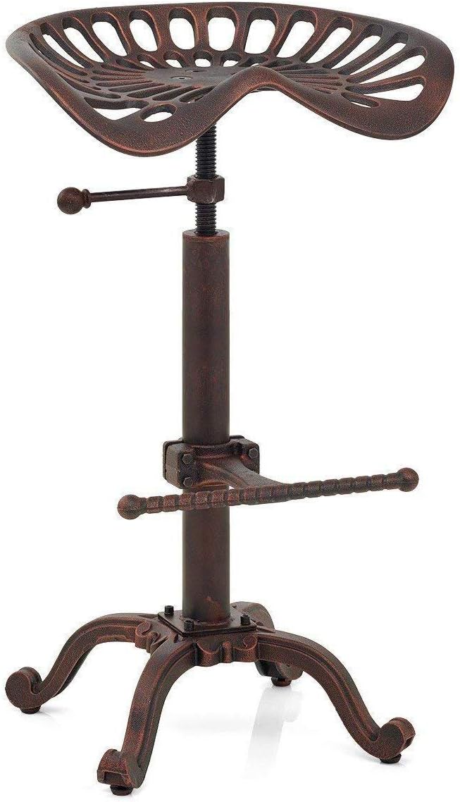 Rustic Industrial Bar Stool Cast Iron Adjustable Height Swivel X5096