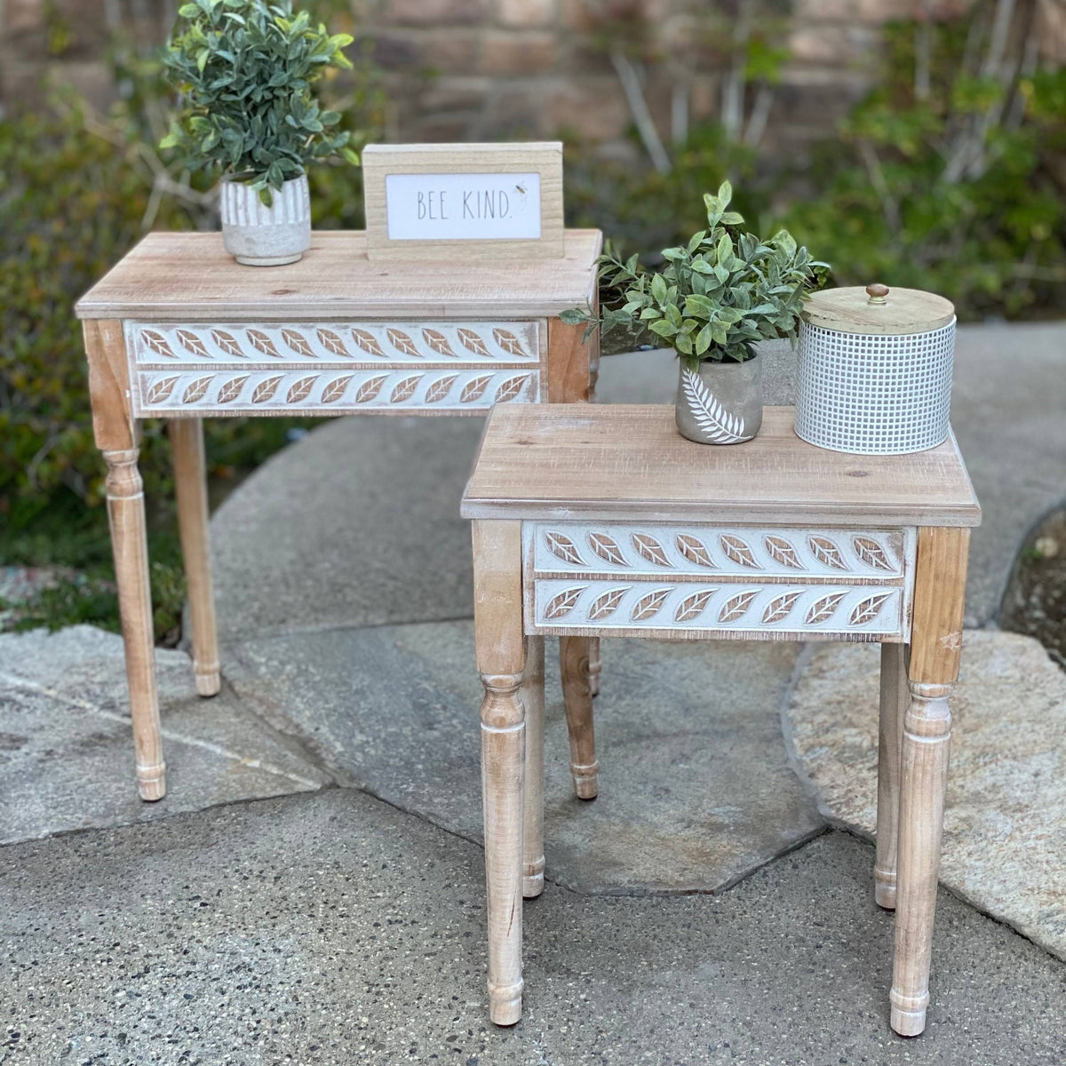 Farmhouse End Accent Tables Set of 2 O7473