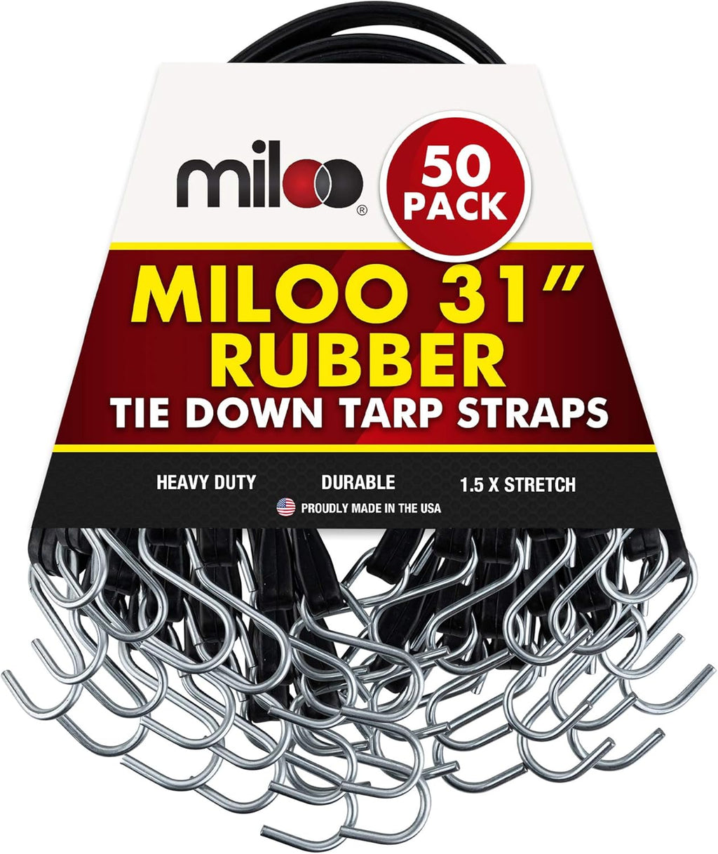 50 Pack Rubber Tarp Straps 31 Long EPDM with Crimped Hooks Bungee Cords A1899