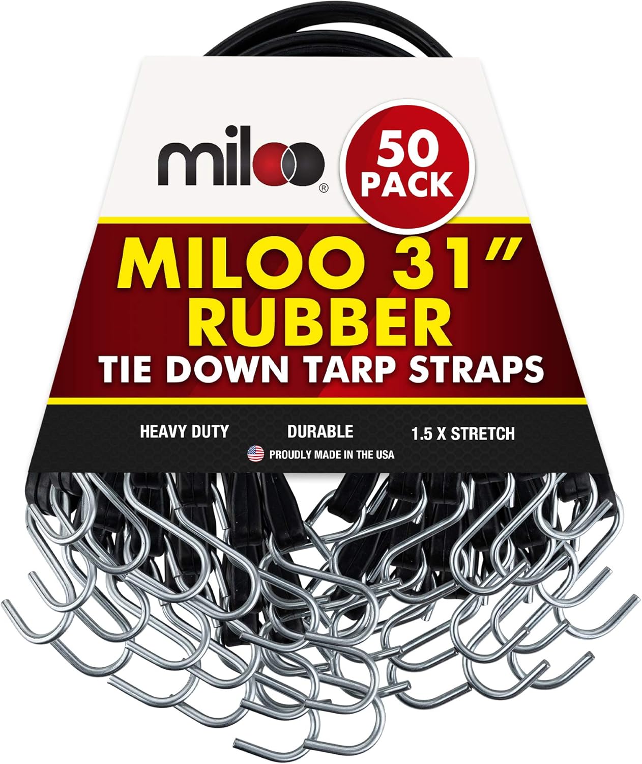 50 Pack Rubber Tarp Straps 31 Long EPDM with Crimped Hooks Bungee Cords A1899
