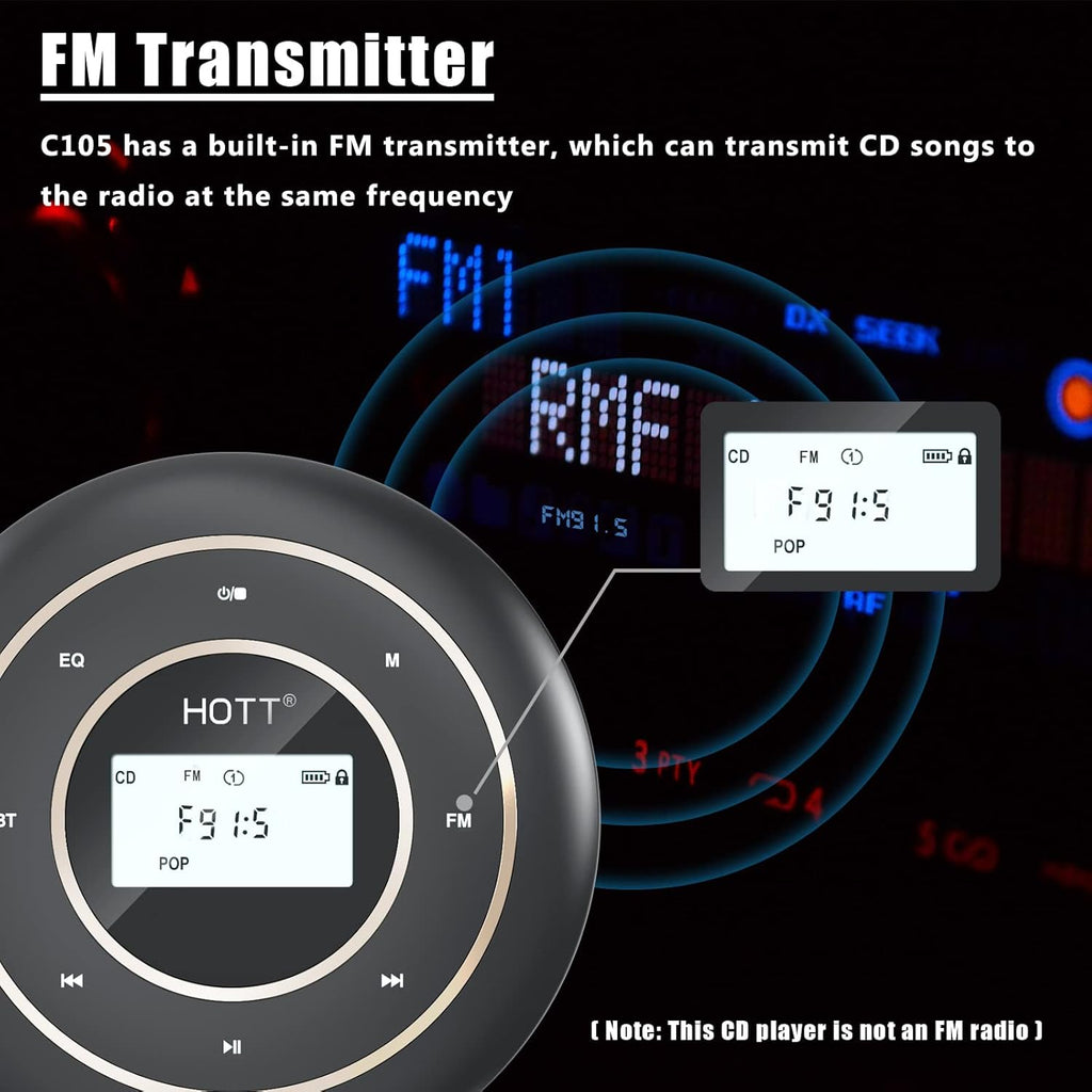 Portable CD Player with Bluetooth 5.0 and FM Transmitter L39275