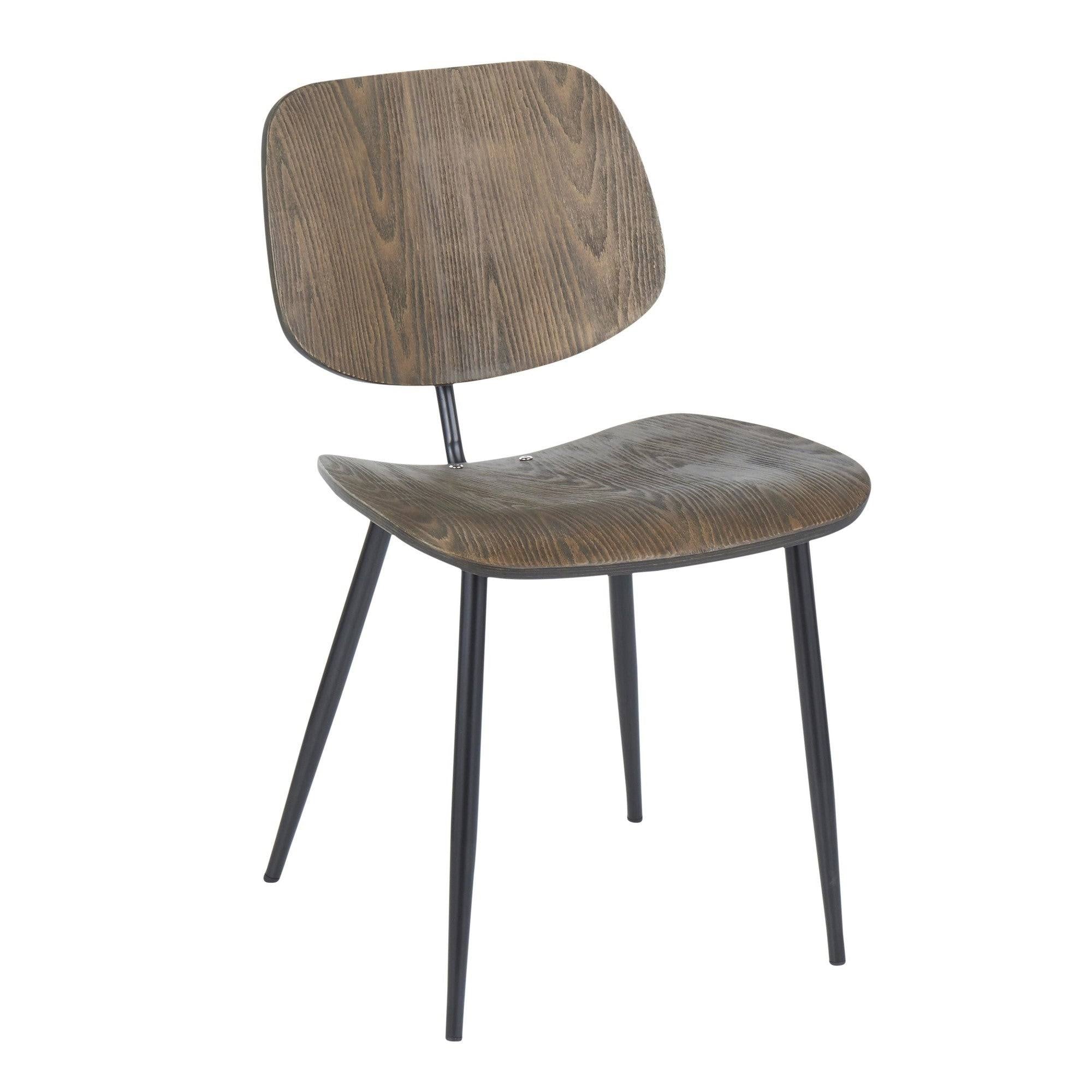 Set of 2 Black Metal and Curved Espresso Wood Industrial Chair O336
