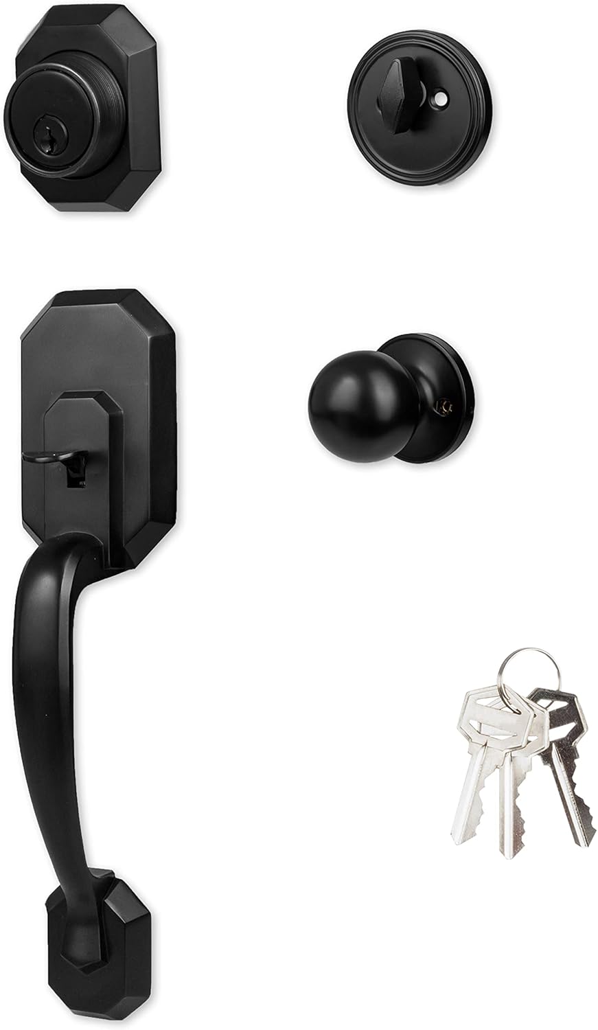 Black Single Cylinder Deadbolt Handleset with Lever, Pack of 2 A8755