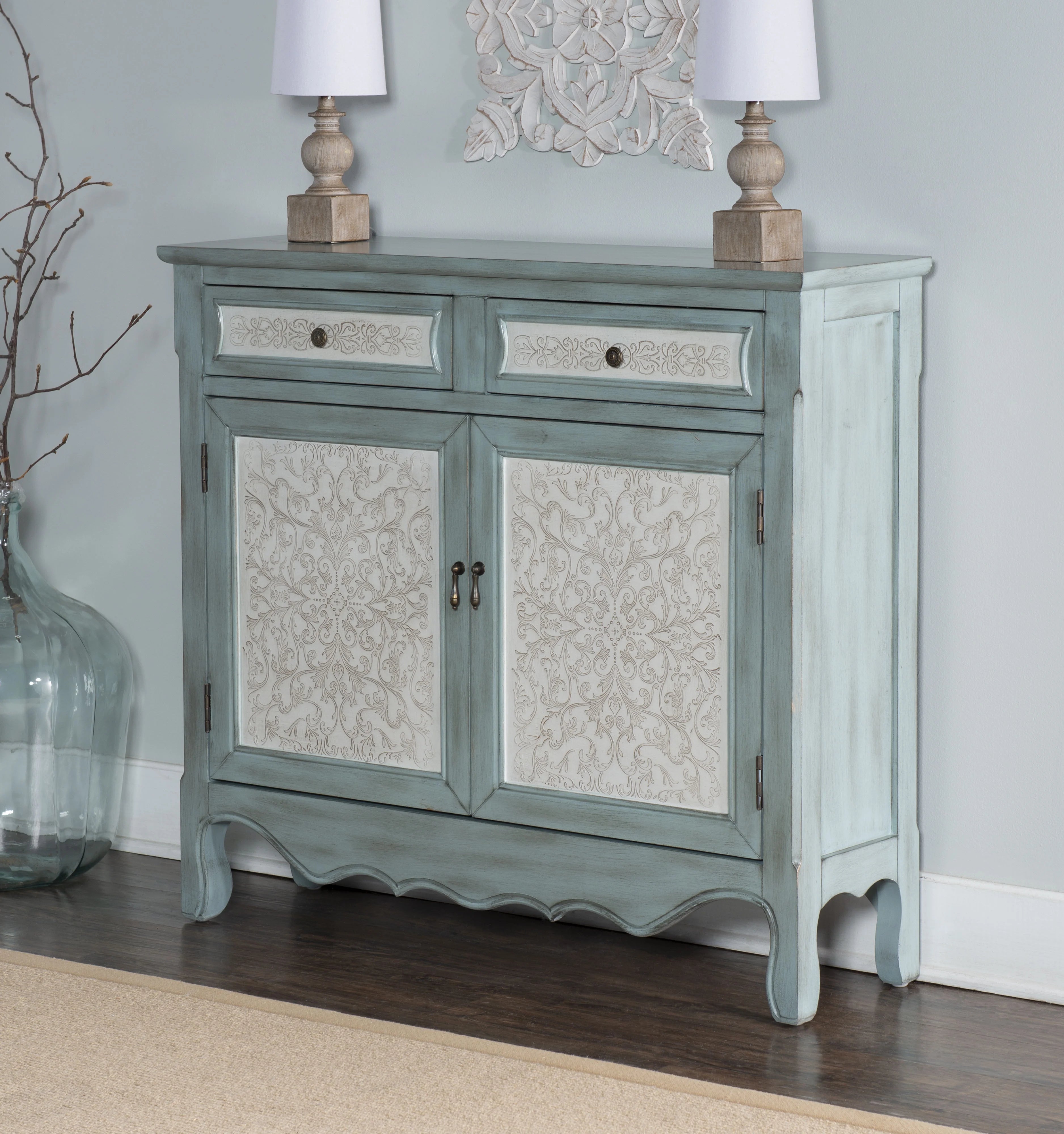 Blue 2-Door 2-Drawer Console Table with Shelves C482