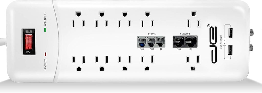 10-Outlet Straight Plug 3500 Joules Heavy Duty Surge Protector (25 FT, WHT) Pack of 2 L1351