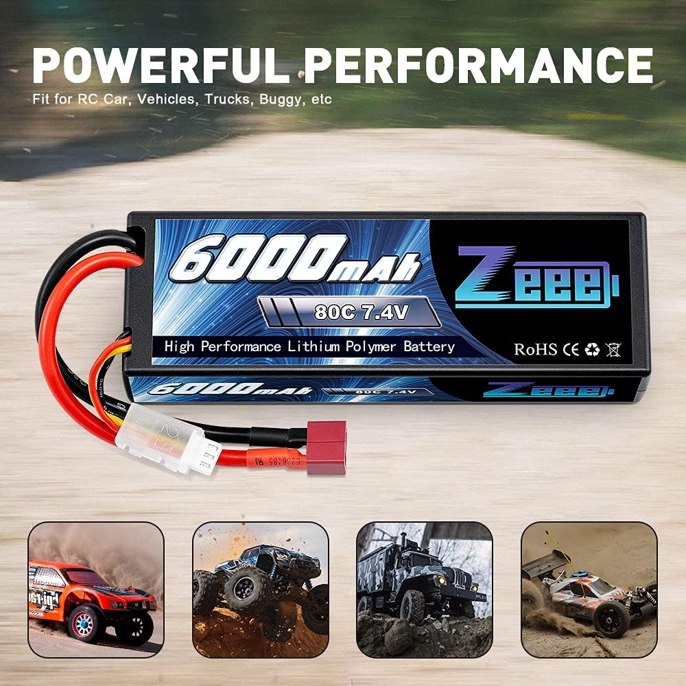 6000mAh 80C 2S 7.4V Hardcase Lipo Battery with Deans Connector (2 Pack) H816