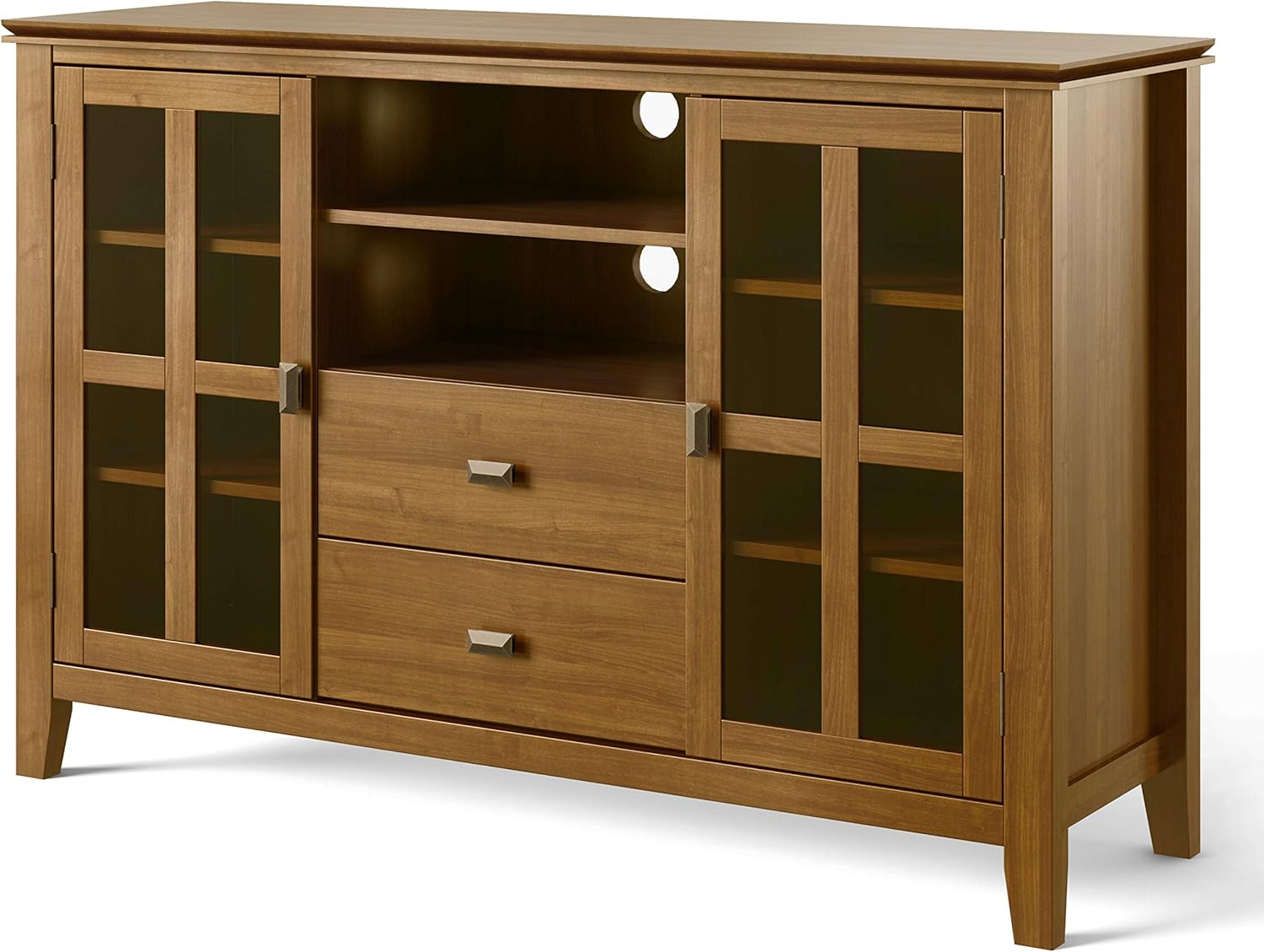 Black Solid Wood TV Media Stand with Storage Shelves and Cabinets W471805