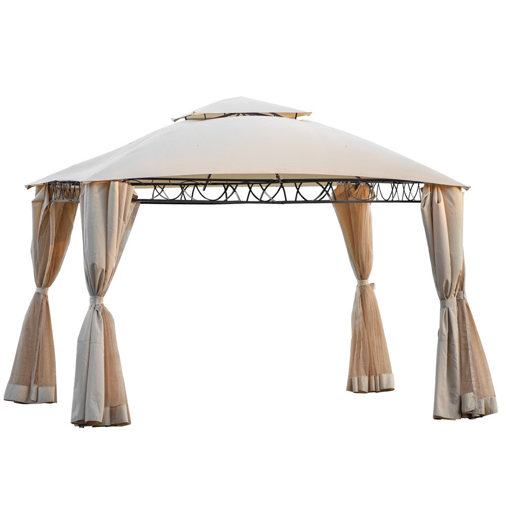 Beige 12x10ft Outdoor Hardtop Gazebo with Mosquito Netting C723234