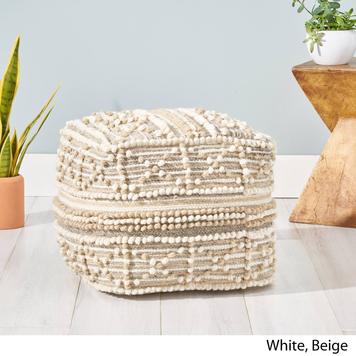 Wool and Cotton Pouf Ottoman X8807