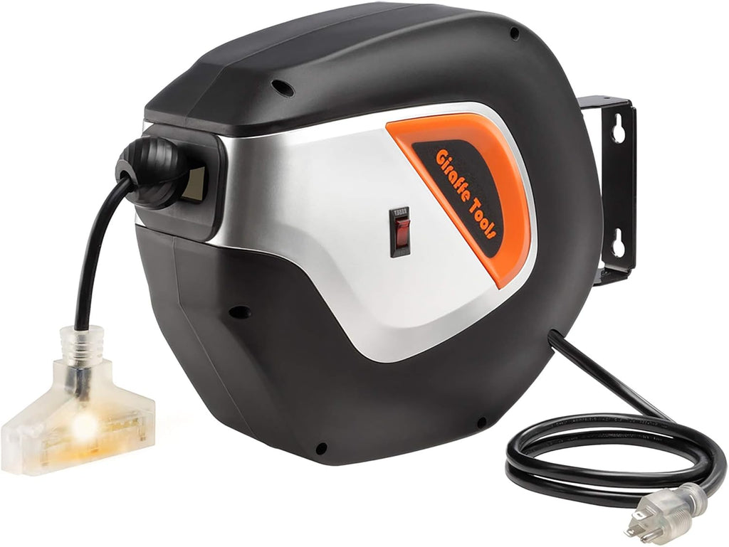 Retractable Extension Cord Reel 40ft Heavy Duty with Swivel Bracket Lighted Triple Tap A89059
