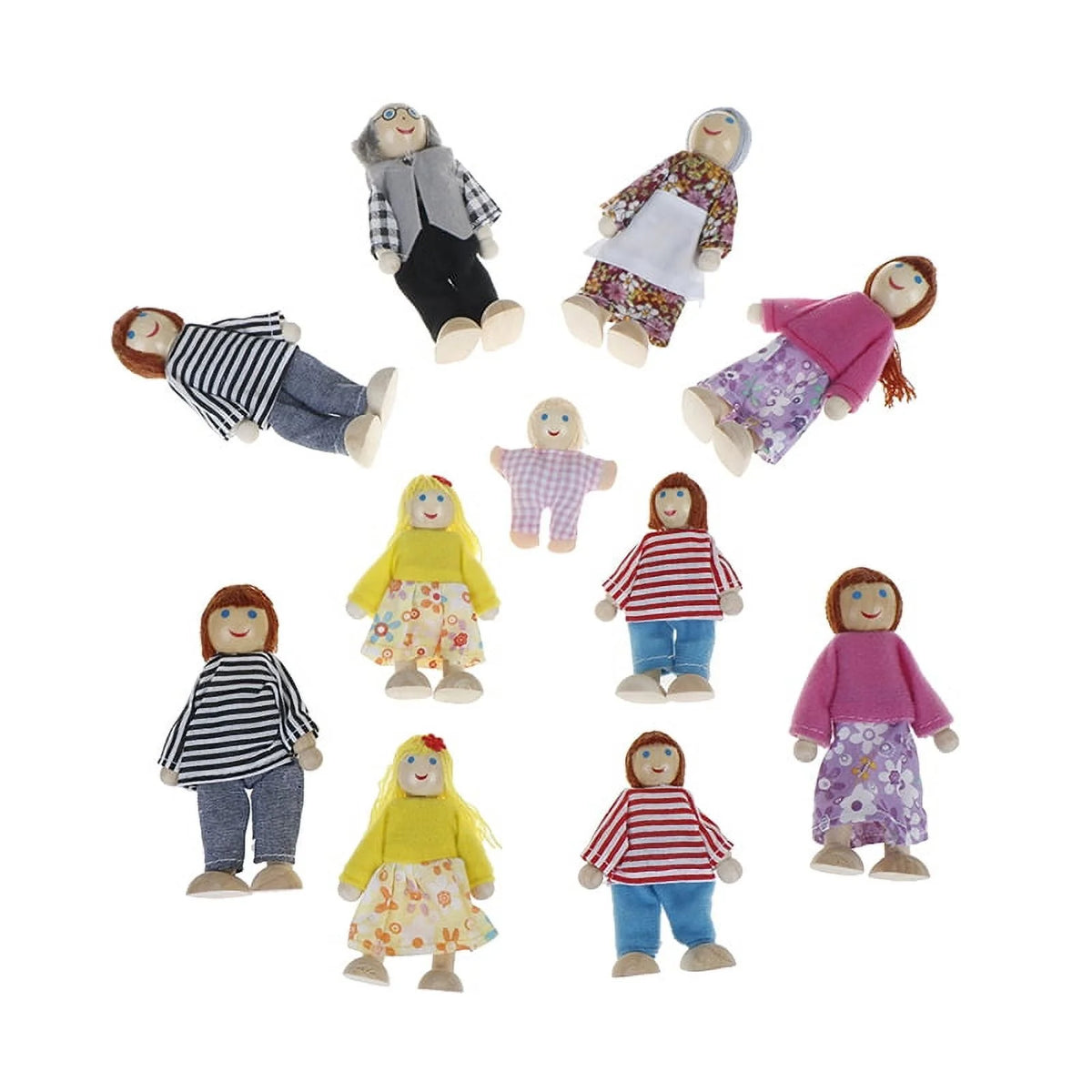 7 Pcs Kids Wooden Dollhouse Family Dolls Figures Pretend Play Toys W252514