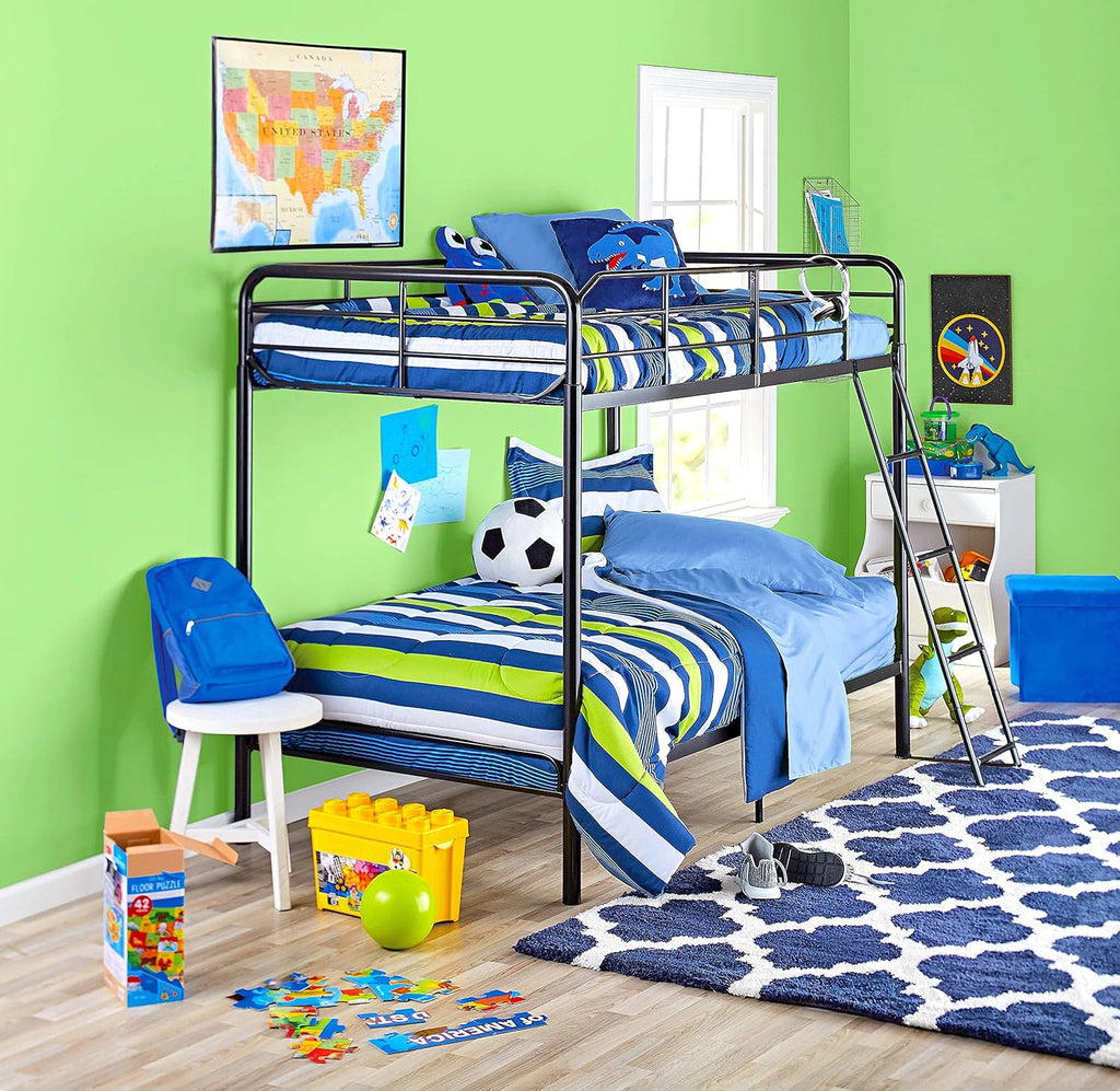 Twin Over Twin Black Stackable Bunk Bed with Ladder and Metal Frame G69722