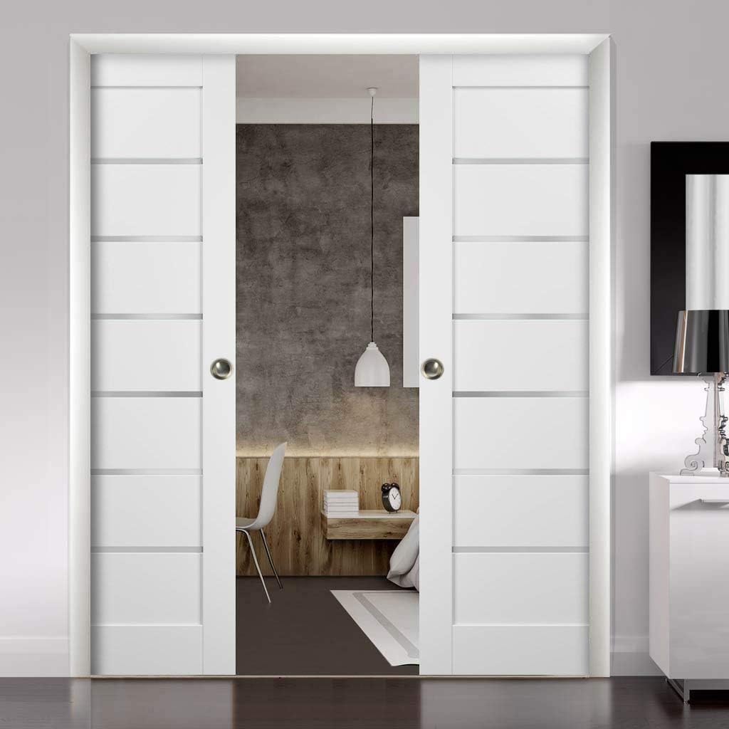 White Silk Frosted Opaque Glass Barn Door Panel 30 x 84 S548