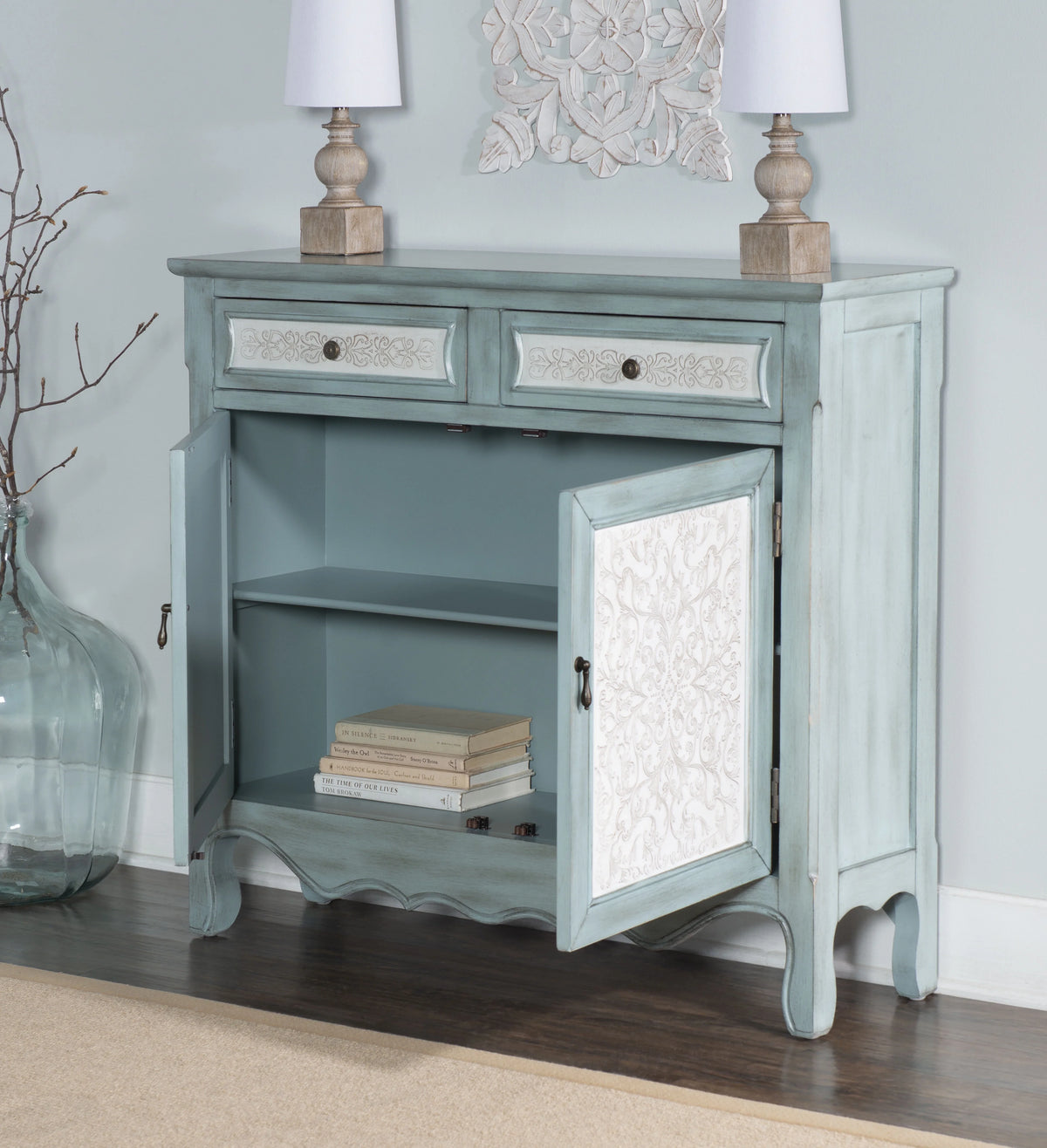 Blue 2-Door 2-Drawer Console Table with Shelves C482