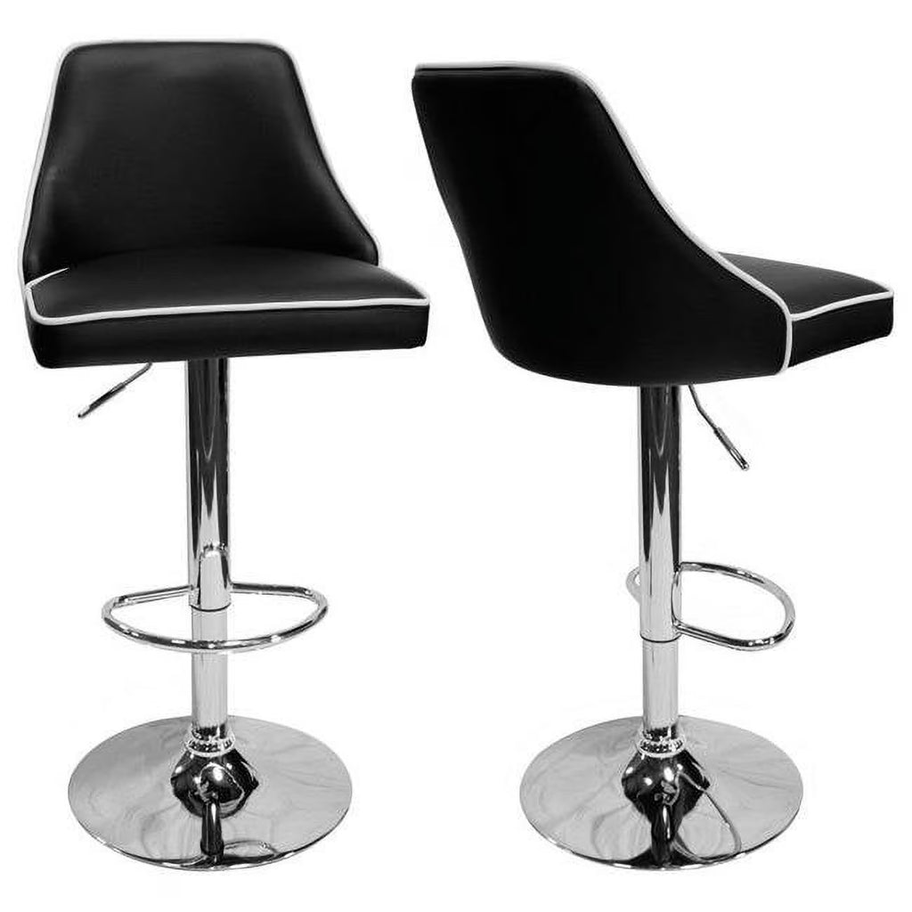 Faux Leather Adjustable Swivel Bar Stool in Black (Set of 2) Z867743