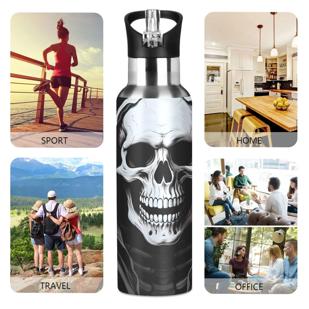 Stainless Steel Insulated Vacuum Flask Water Bottle with Straw Lid X94139