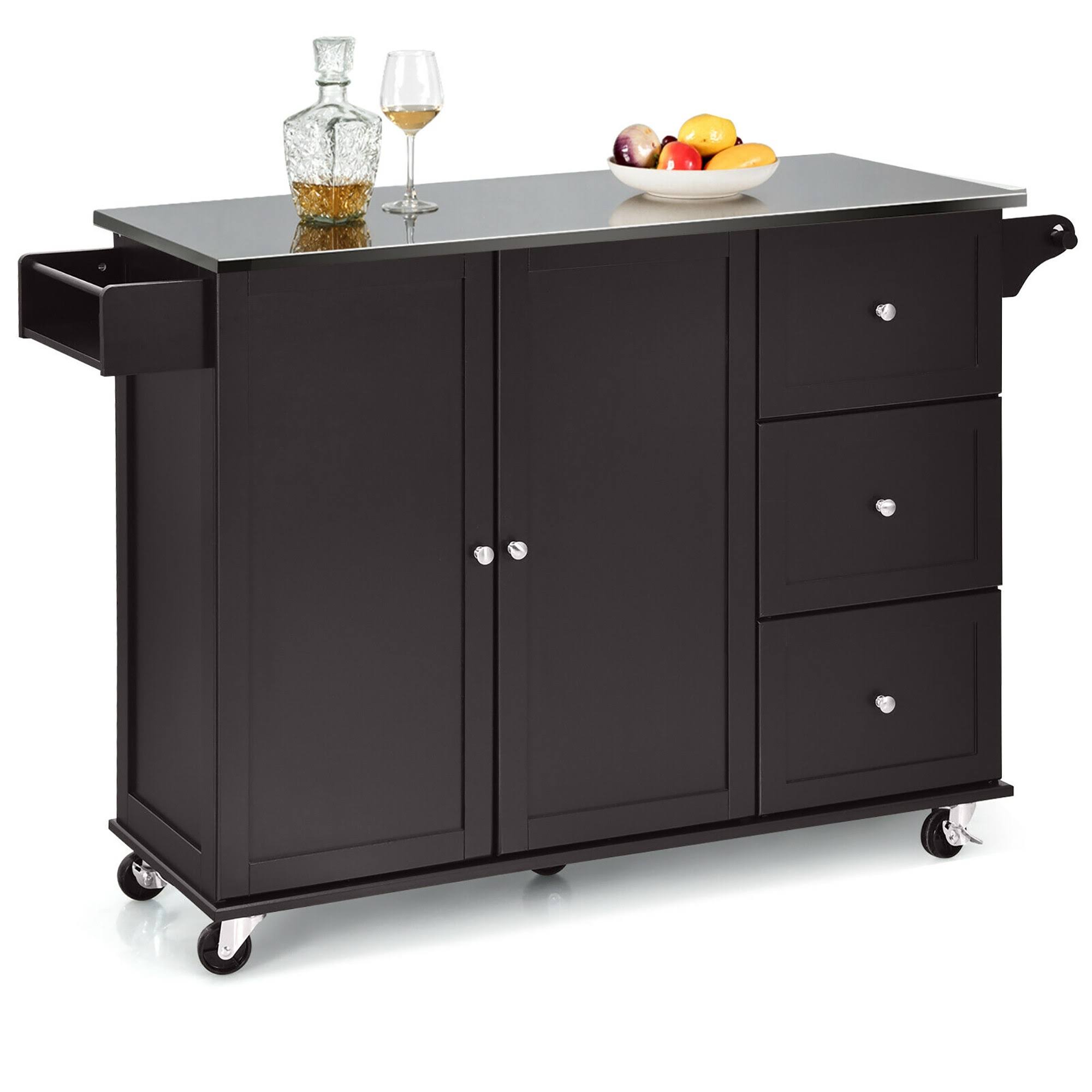 Kitchen Island 2-Door Storage Cabinet Stainless Steel Top with Drawers S4146