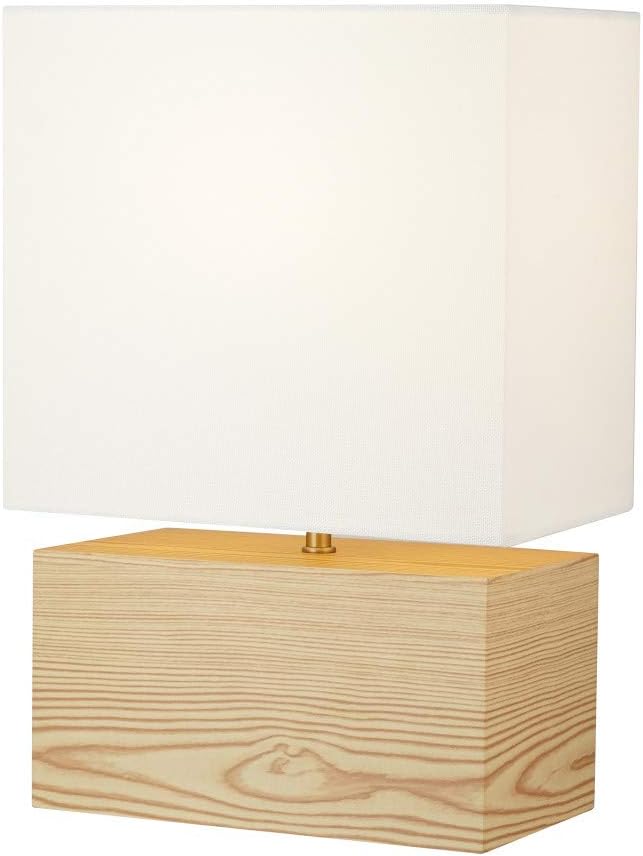 Mid-Century Modern Table Lamp with Square Shade, Blond Wood/Antique Brass T88488