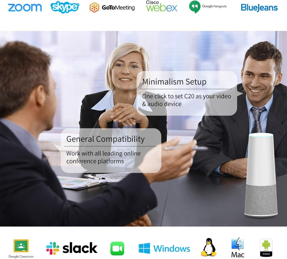 Conference Webcam with Microphone and Speaker, HD 1080P Ultra Wide-Angle Camera L49648