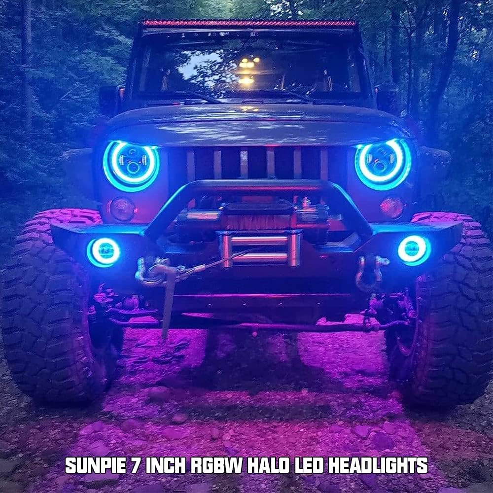 7 inch RGBW Halo LED Headlights and 4 inch Fog Lights Combo L87280