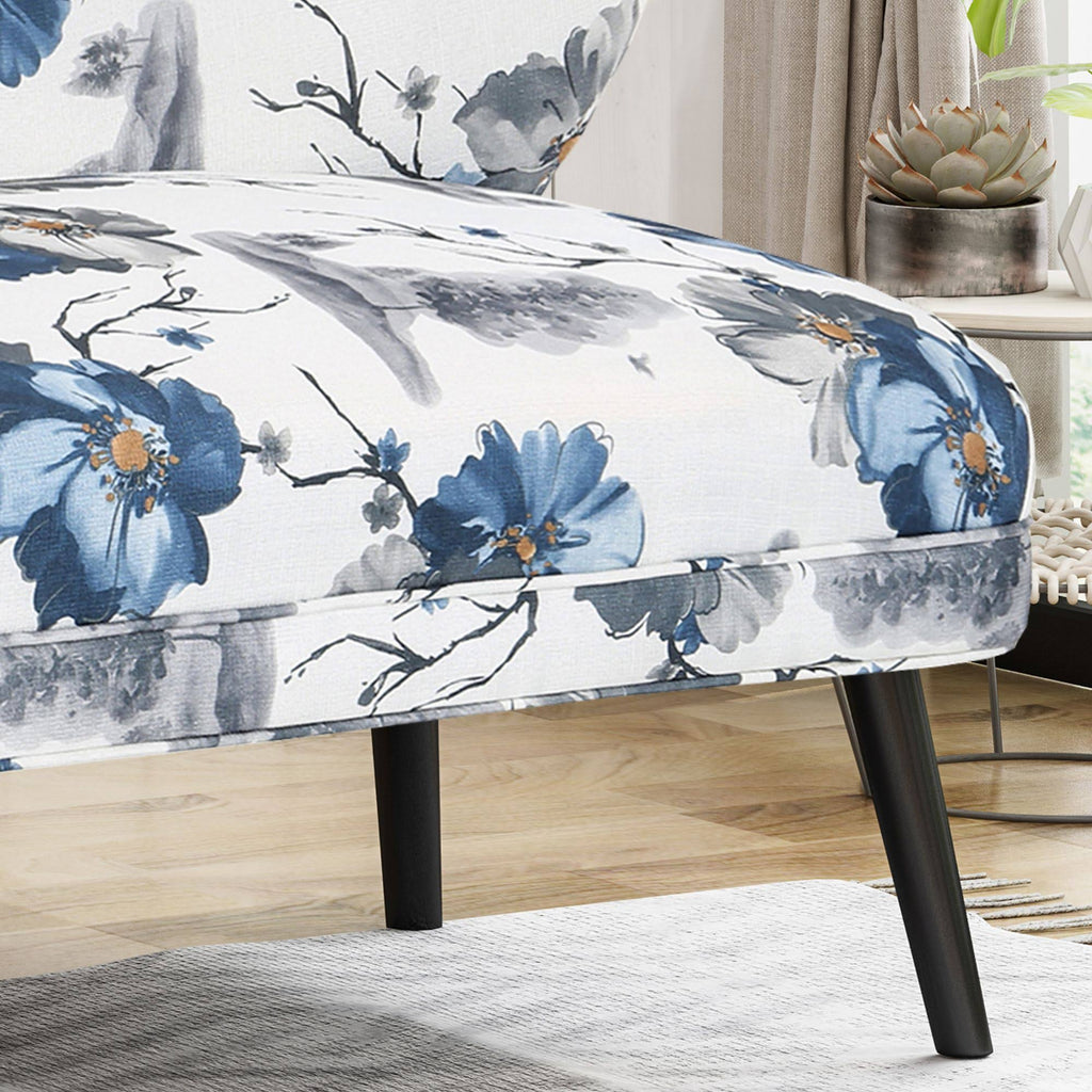 Navy Blue and Gray Floral Rectangular Settee L659246