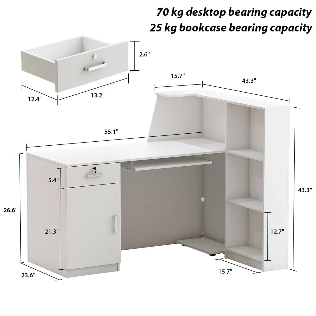 55.1"W L-Shape Wood Reception Desk with Keyboard Tray Z762113