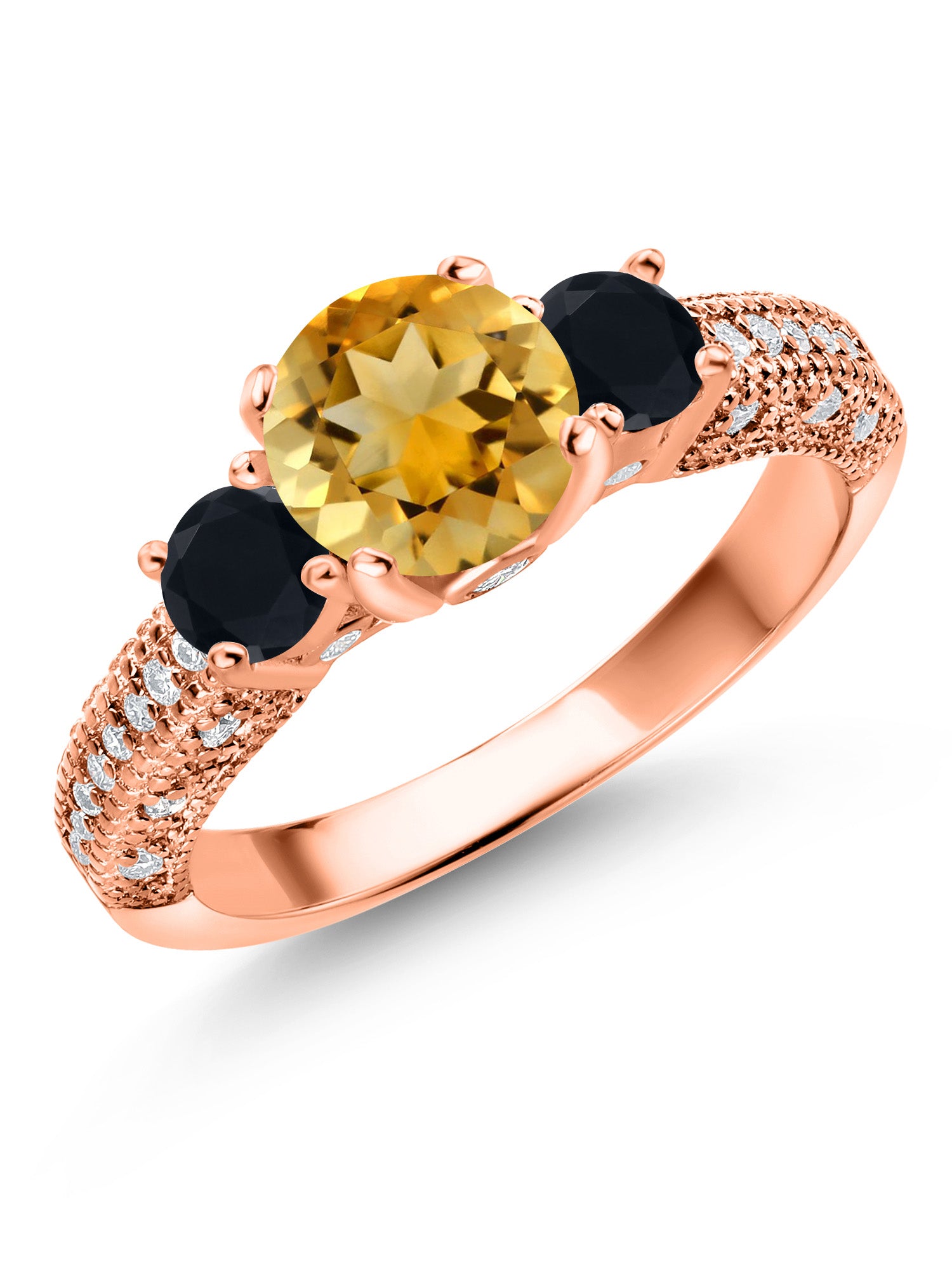18K Rose Gold Plated Silver Yellow Citrine Black Onyx White Moissanite Engagement Ring V56726