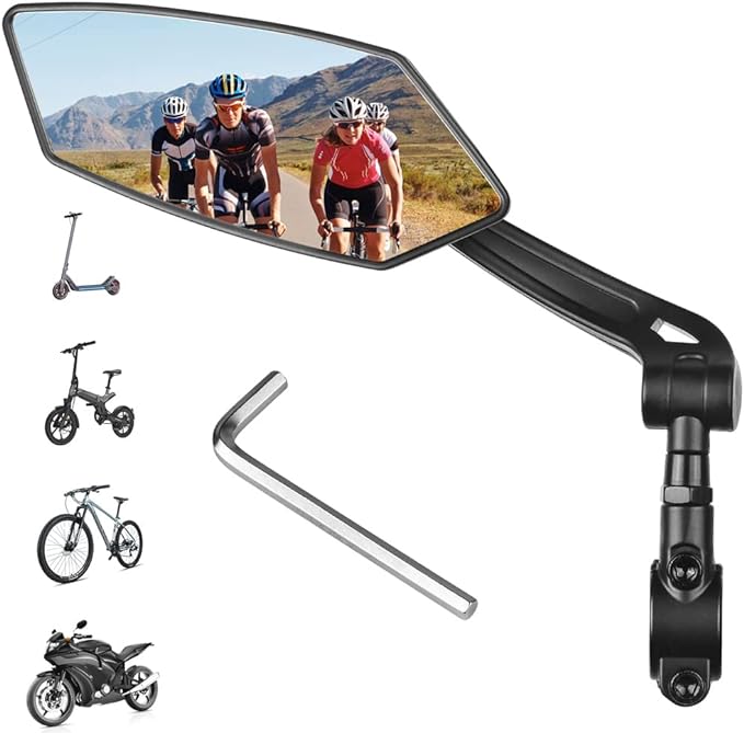 Bike Mirror, Rotatable Bicycle Rearview Mirror with HD Automotive Grade Glass Lens H206