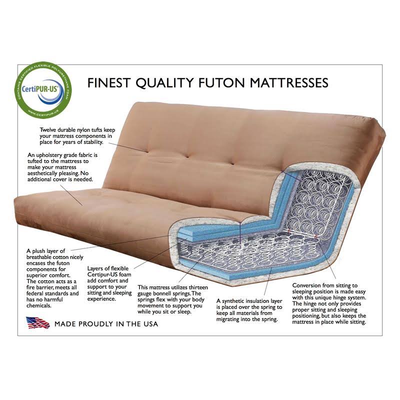 Black Full Size Futon Frame with Linen Aqua Mattress W771684