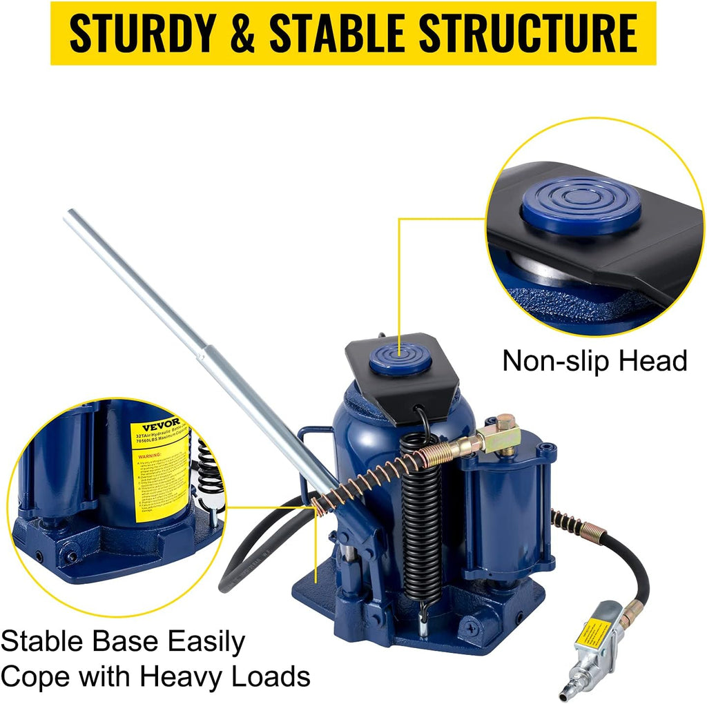 32 Ton Pneumatic Hydraulic Bottle Jack with Manual Hand Pump E538