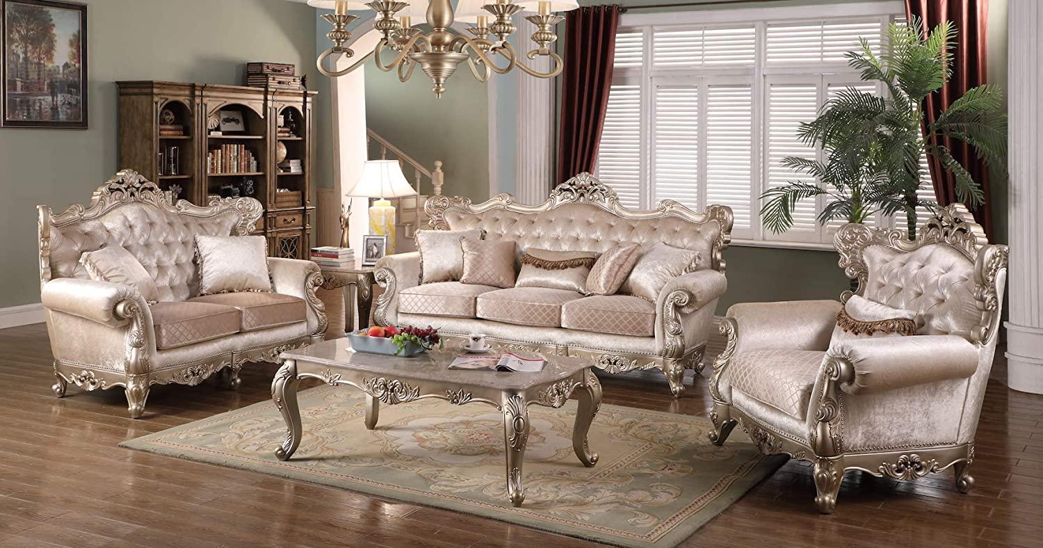 Beige Wood Sofa Set 3Pcs R4543