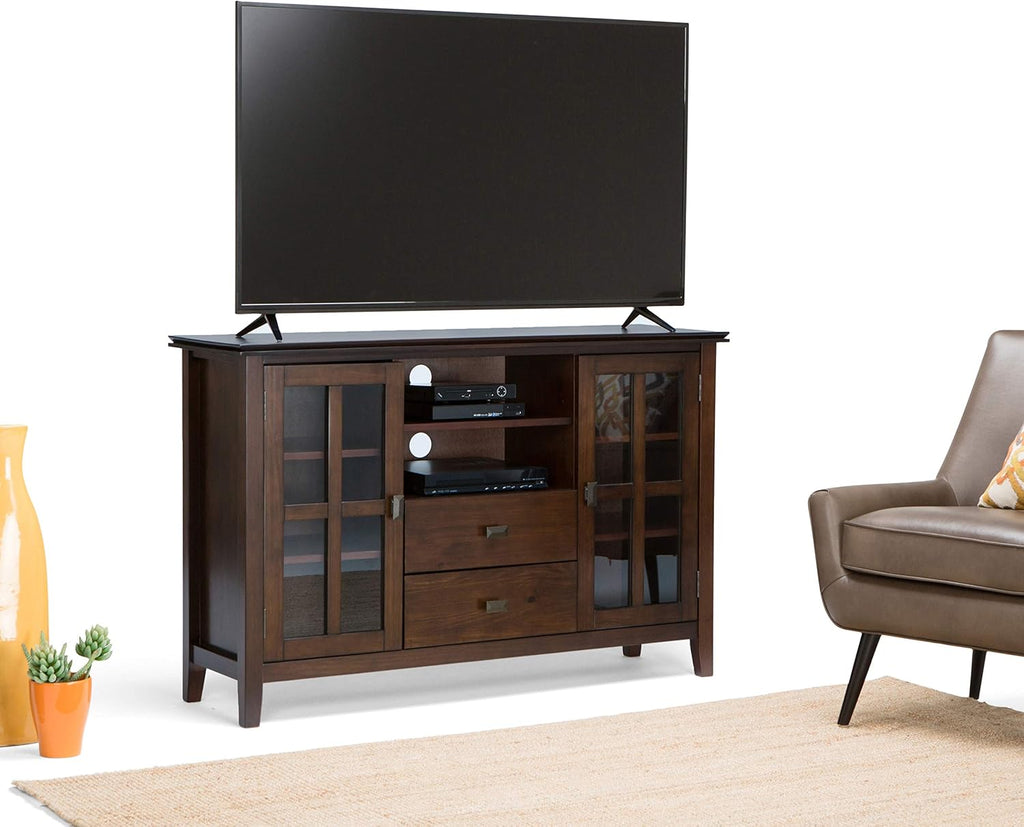 Black Solid Wood TV Media Stand with Storage Shelves and Cabinets W471805