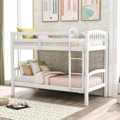 Twin Over Twin Solid Wood Bunk Bed with Ladder (White) V460003