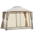 Beige 12x10ft Outdoor Hardtop Gazebo with Mosquito Netting C723234