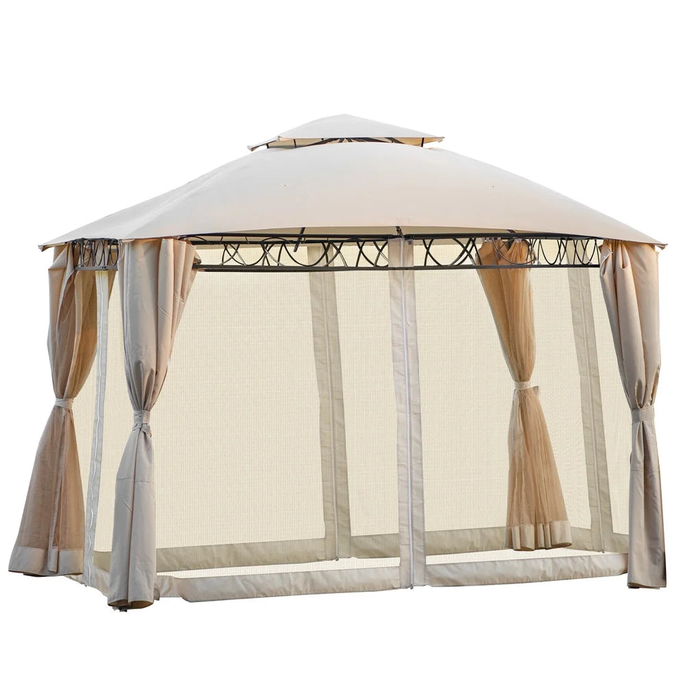Beige 12x10ft Outdoor Hardtop Gazebo with Mosquito Netting C723234