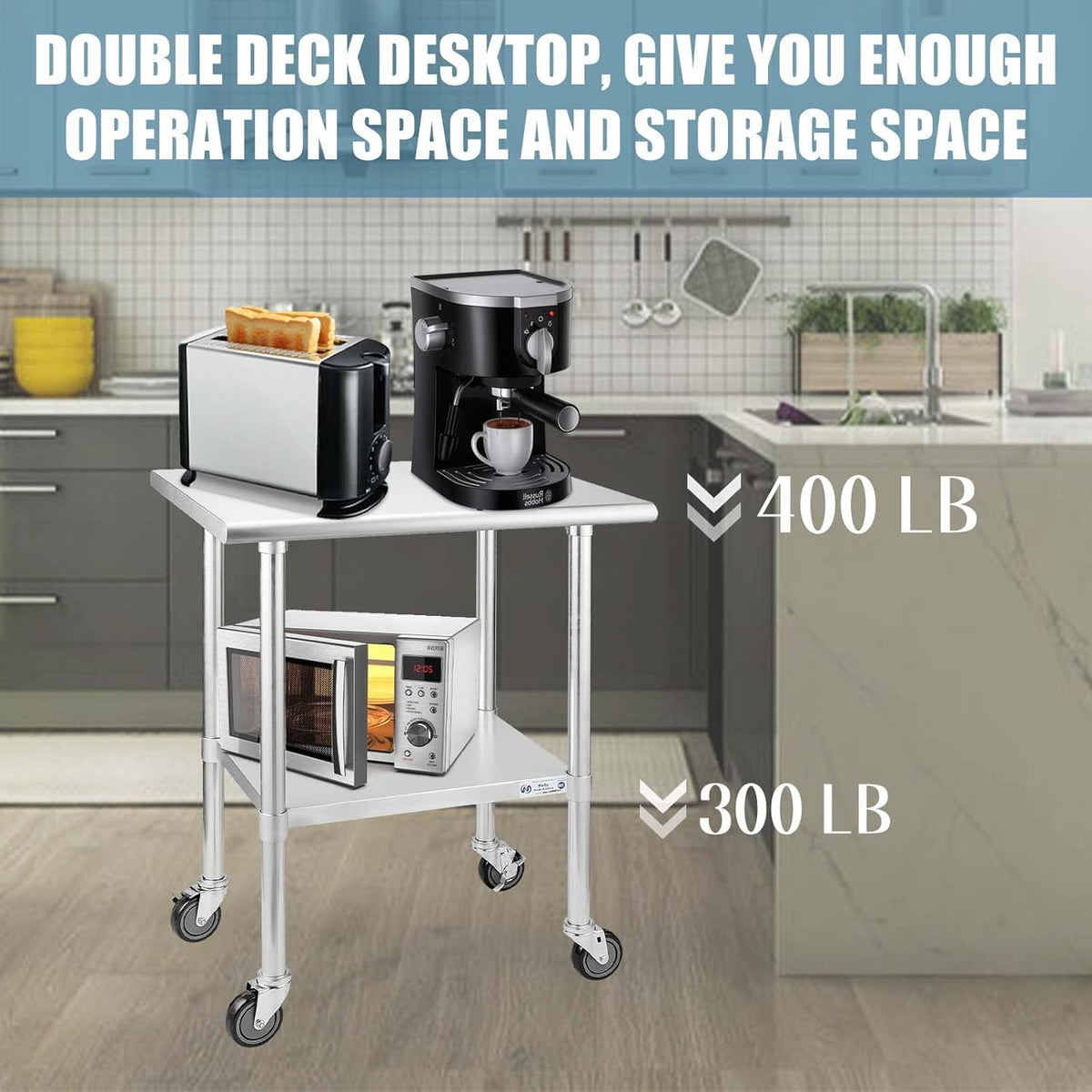 Stainless Steel Table with Caster Wheels and Undershelf U95969