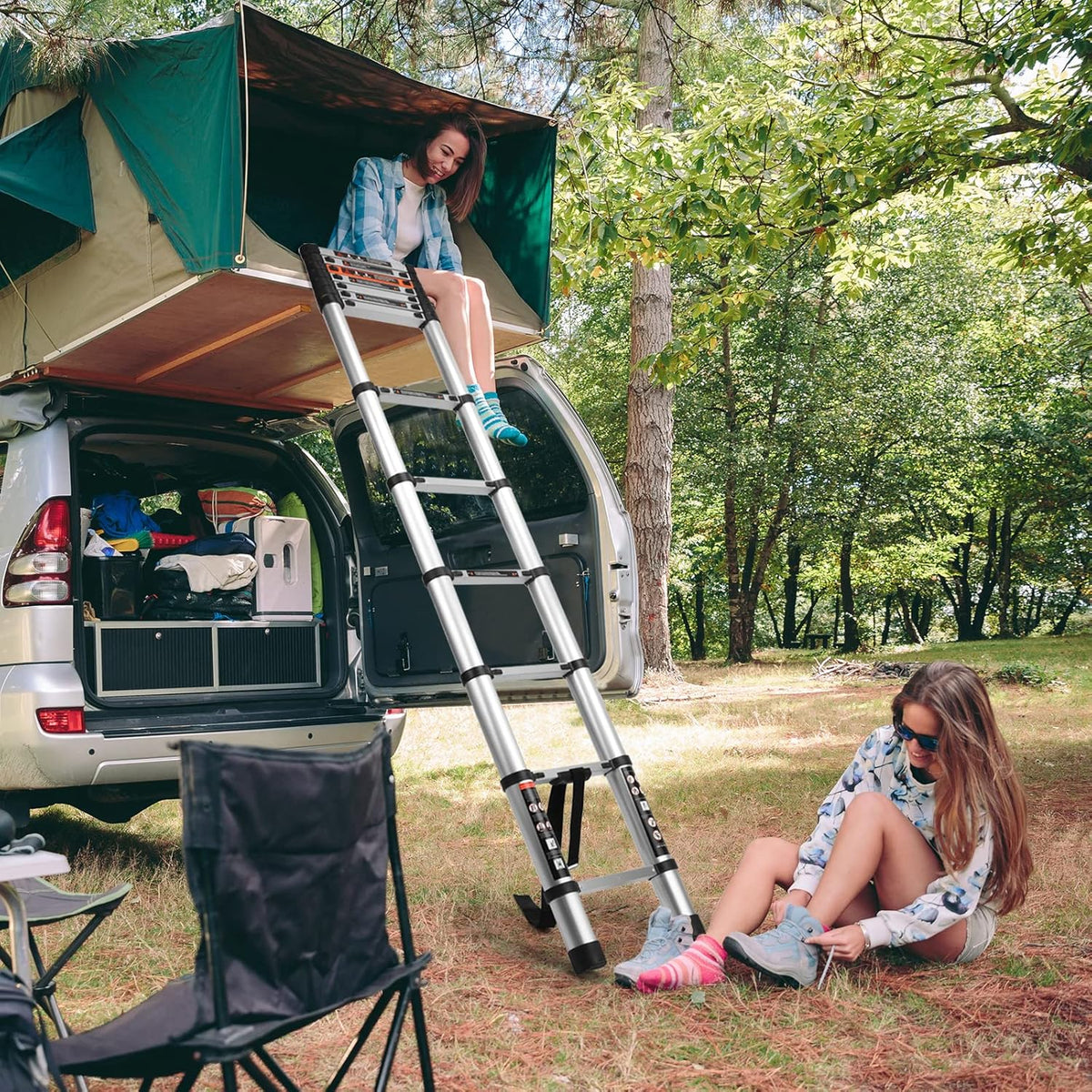 Telescoping Ladder 12.5FT Aluminum Lightweight Collapsible Ladder, 330lbs Capacity C2539