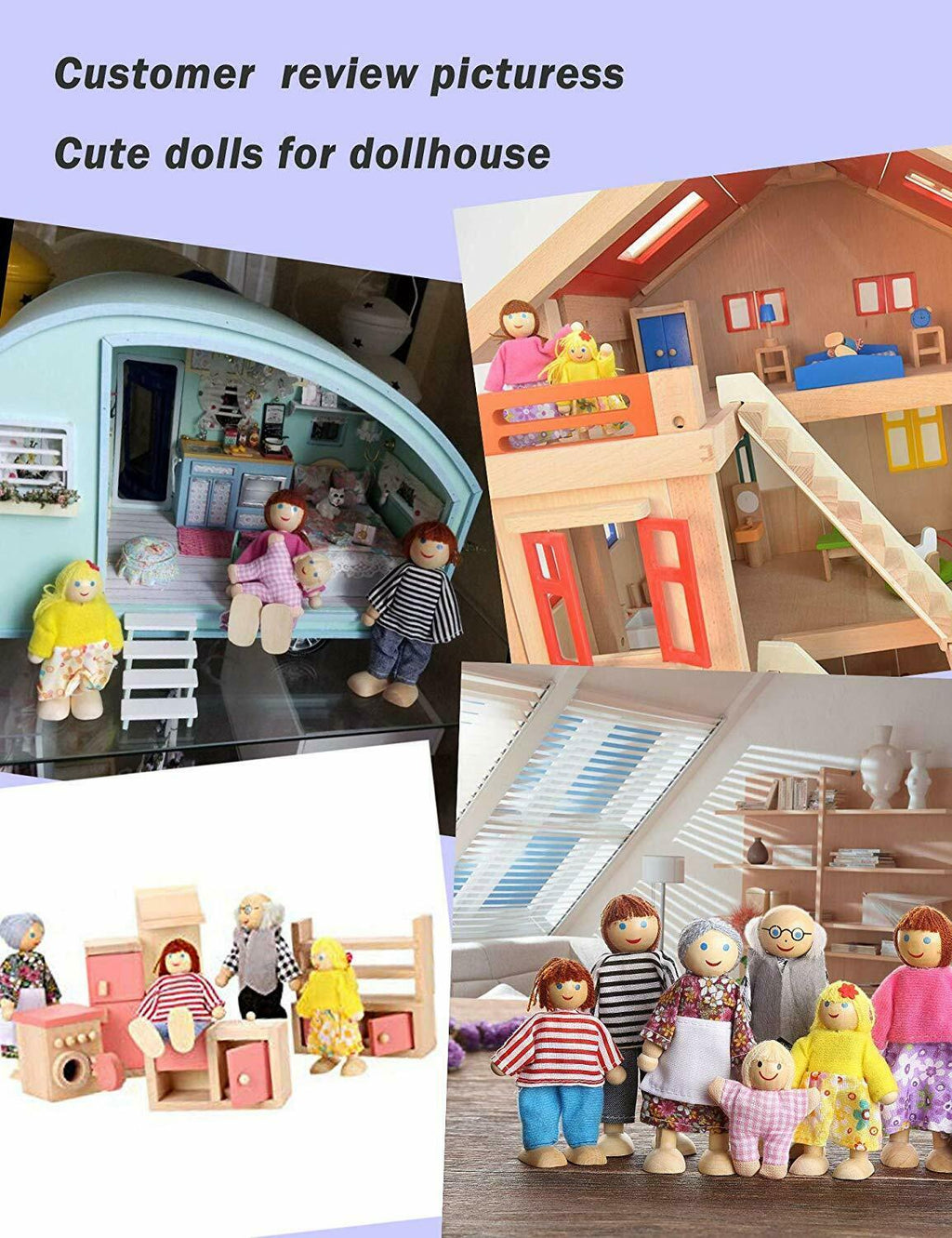 7 Pcs Kids Wooden Dollhouse Family Dolls Figures Pretend Play Toys W252514