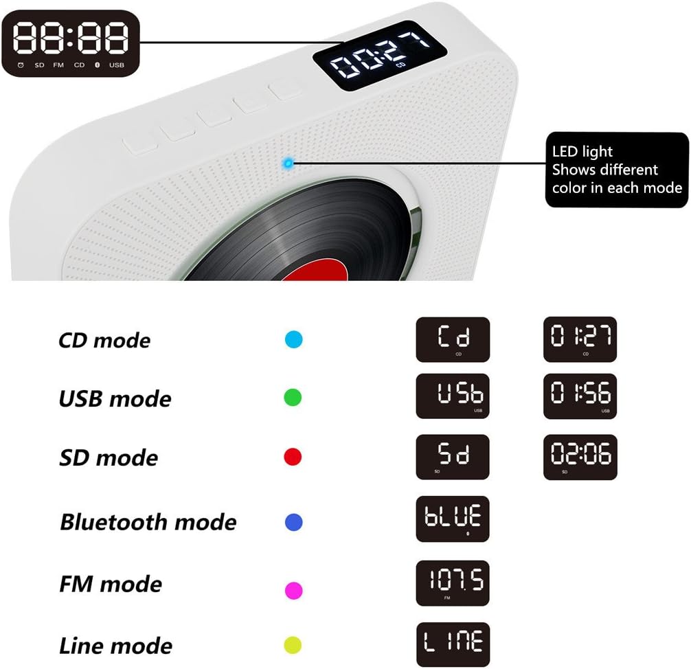 White Portable CD Player with Bluetooth E334