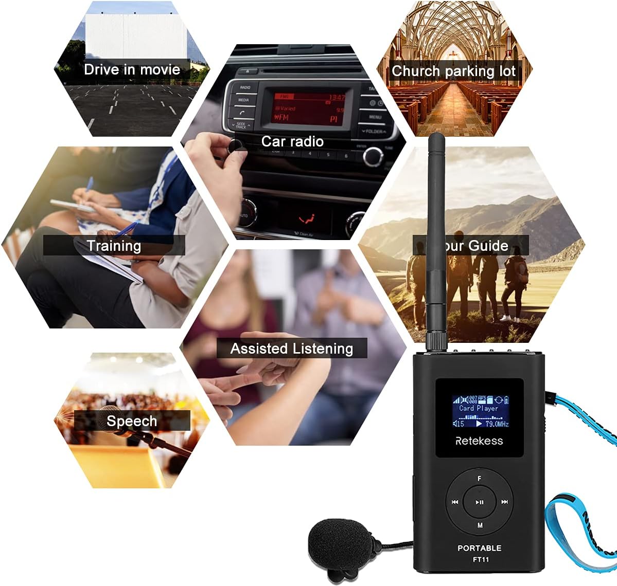 FM Transmitter with Microphone and Antenna, Rechargeable, Pack of 2 E194559